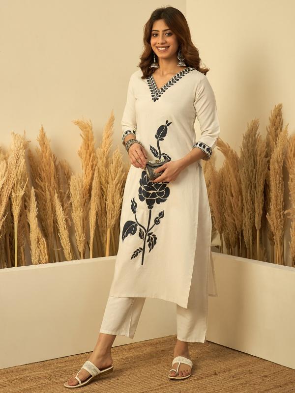 VP 9867 W Women’s Pure Cotton Kurta Pent Sets with Thread Embroidery Work | 2pcs Kurta Set